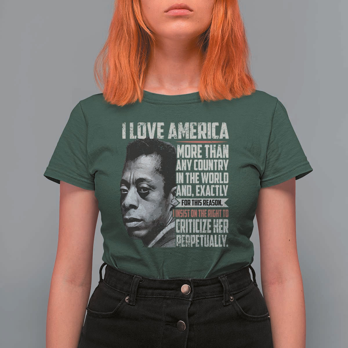 James Baldwin American Patriotic T Shirt For Women I Love America More Than Any Country - Wonder Print Shop