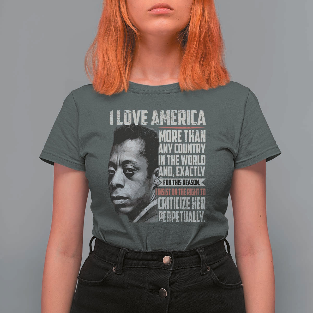 James Baldwin American Patriotic T Shirt For Women I Love America More Than Any Country - Wonder Print Shop