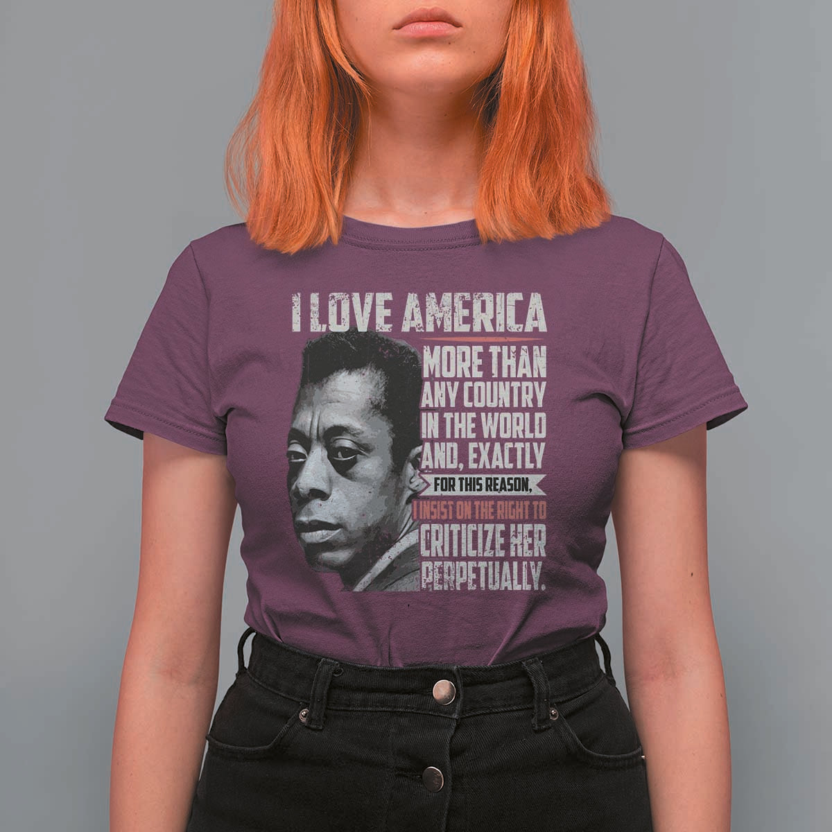 James Baldwin American Patriotic T Shirt For Women I Love America More Than Any Country - Wonder Print Shop