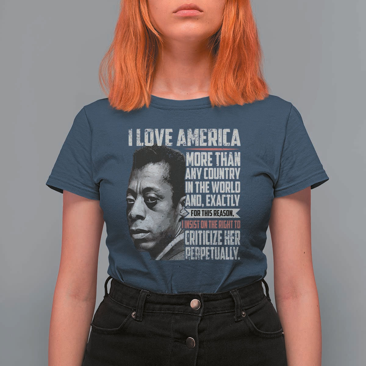 James Baldwin American Patriotic T Shirt For Women I Love America More Than Any Country - Wonder Print Shop