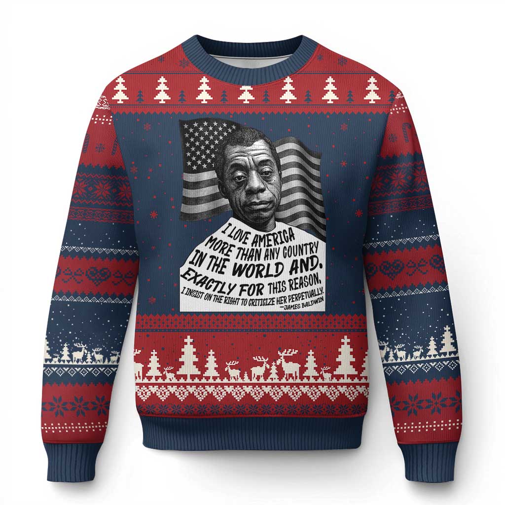 James Baldwin American Patriotic Ugly Christmas Sweater I Love America More Than Any Country American Flag - Wonder Print Shop