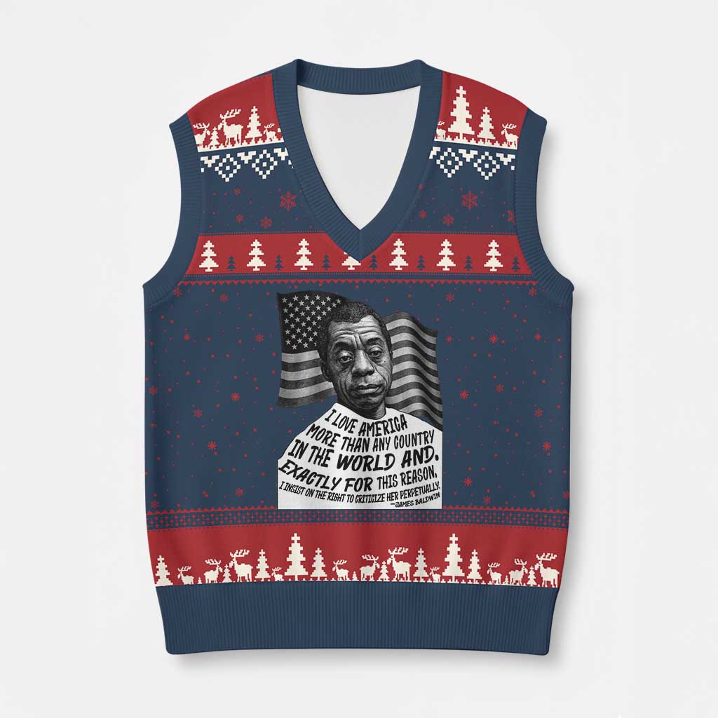 James Baldwin American Patriotic V-Neck Knit Sweater Vest I Love America More Than Any Country American Flag - Wonder Print Shop
