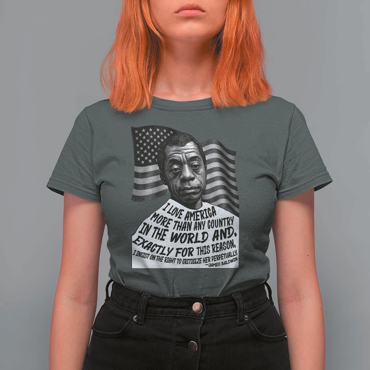 James Baldwin American Patriotic T Shirt For Women I Love America More Than Any Country American Flag - Wonder Print Shop