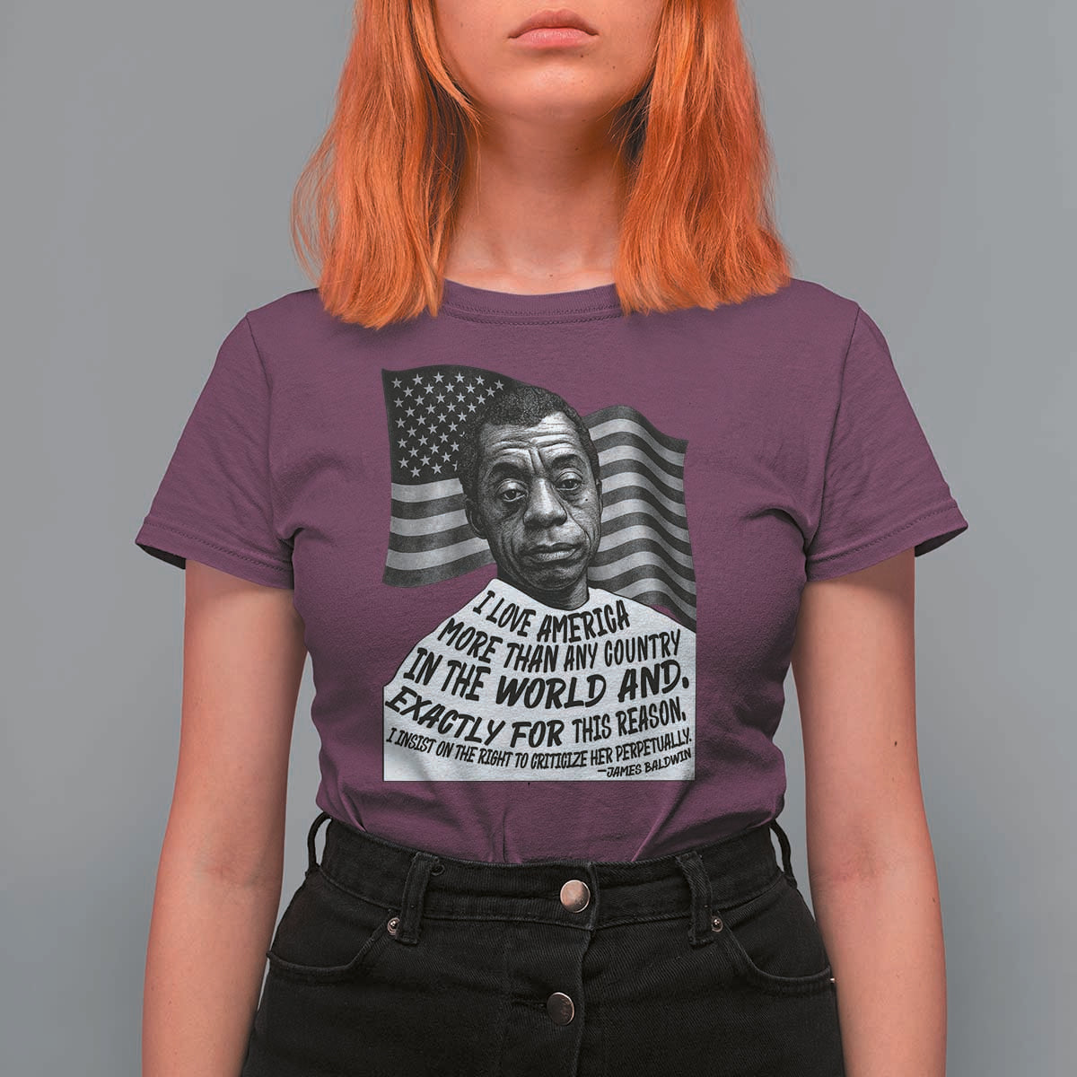 James Baldwin American Patriotic T Shirt For Women I Love America More Than Any Country American Flag - Wonder Print Shop