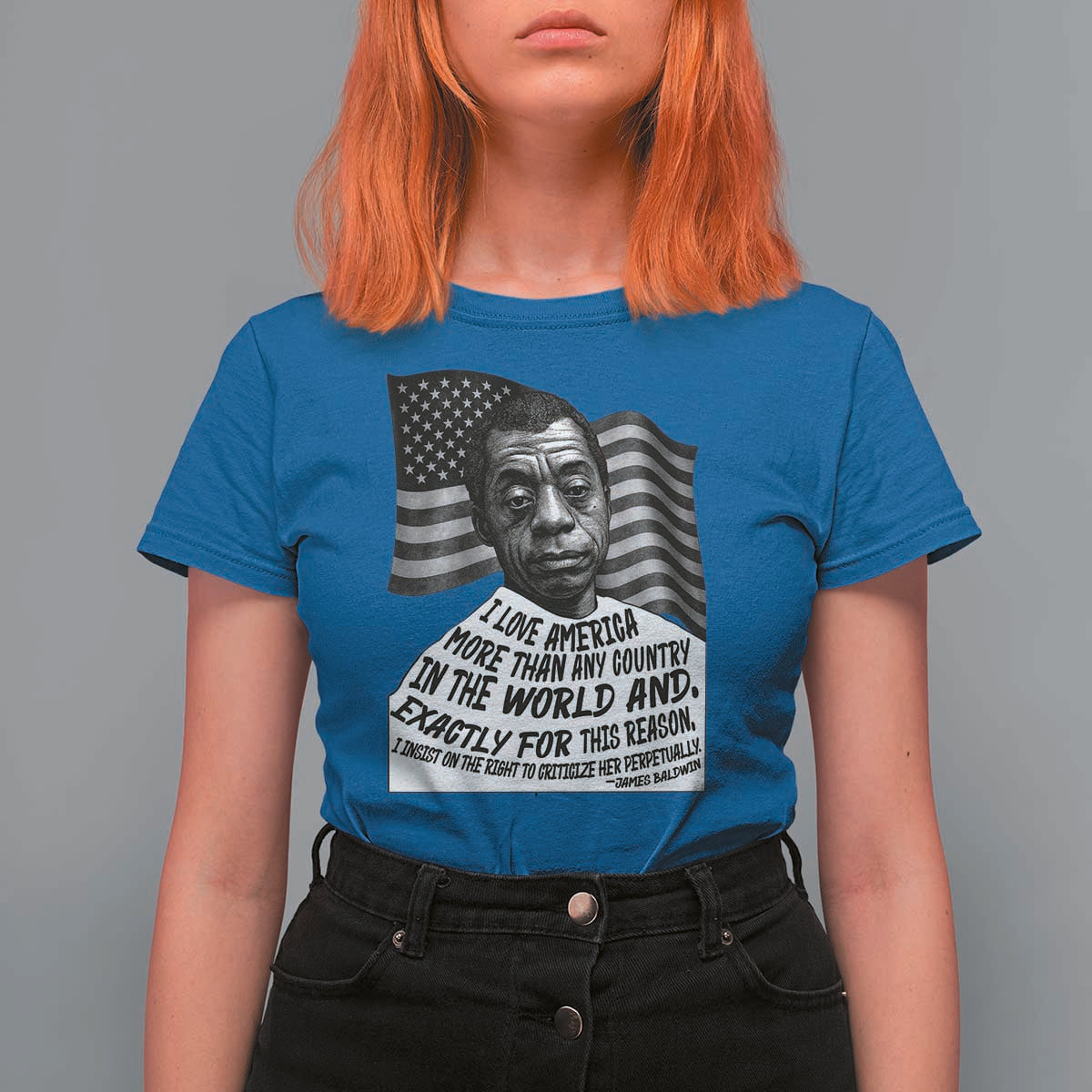 James Baldwin American Patriotic T Shirt For Women I Love America More Than Any Country American Flag - Wonder Print Shop