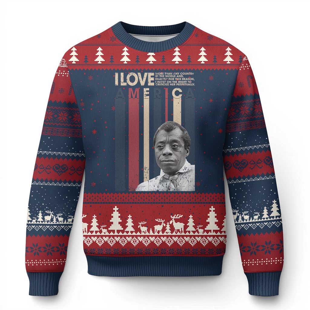 James Baldwin American Patriotic Ugly Christmas Sweater I Love America More Than Any Country Retro - Wonder Print Shop