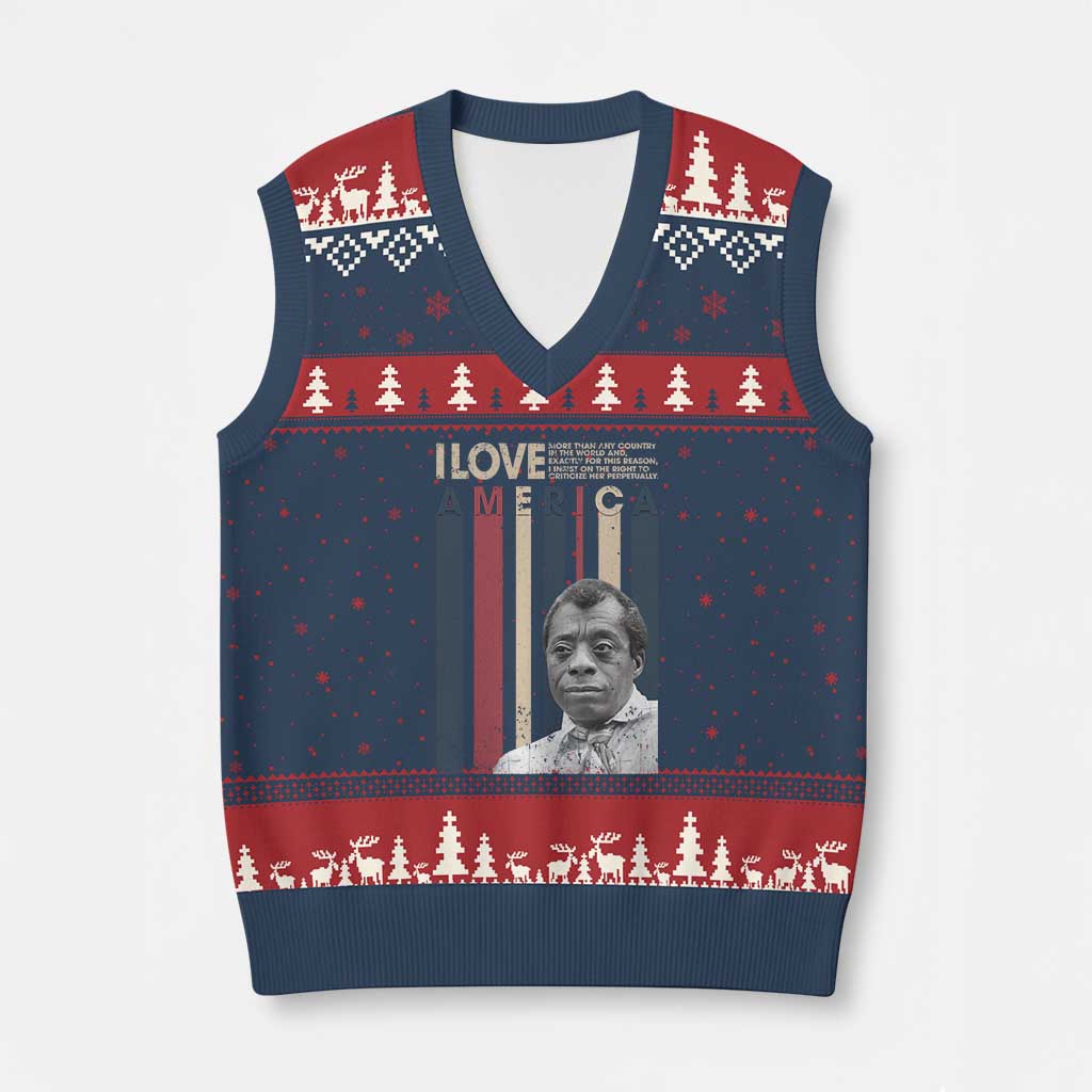 James Baldwin American Patriotic V-Neck Knit Sweater Vest I Love America More Than Any Country Retro - Wonder Print Shop