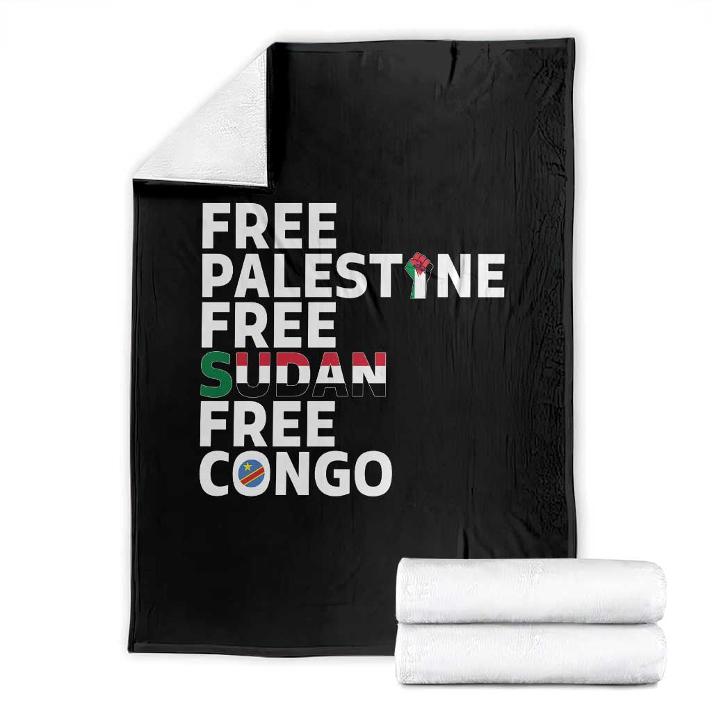 Free Palestine Sudan Congo Throw Blanket Human Rights Activist Justice and Solidarity - Wonder Print Shop