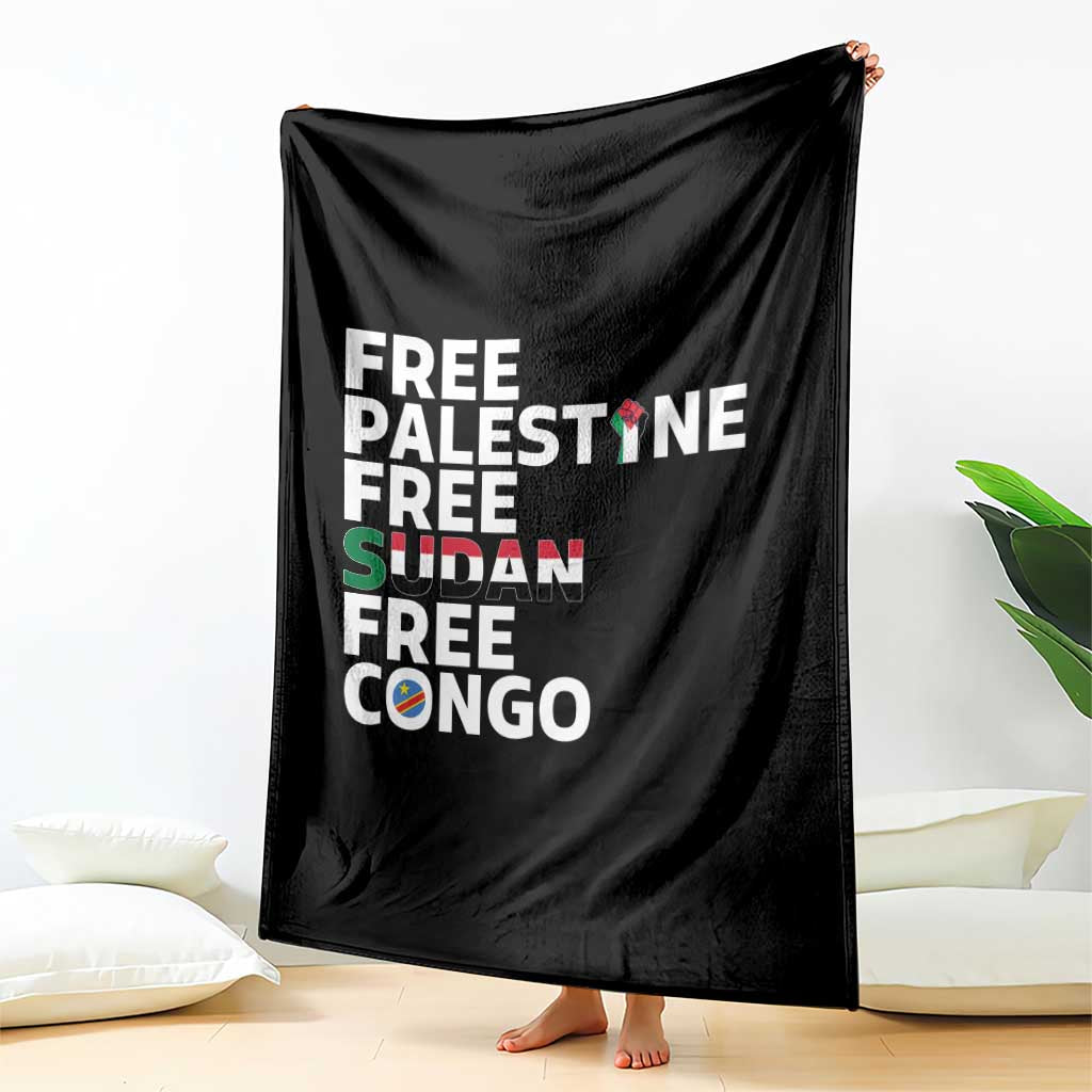 Free Palestine Sudan Congo Throw Blanket Human Rights Activist Justice and Solidarity - Wonder Print Shop