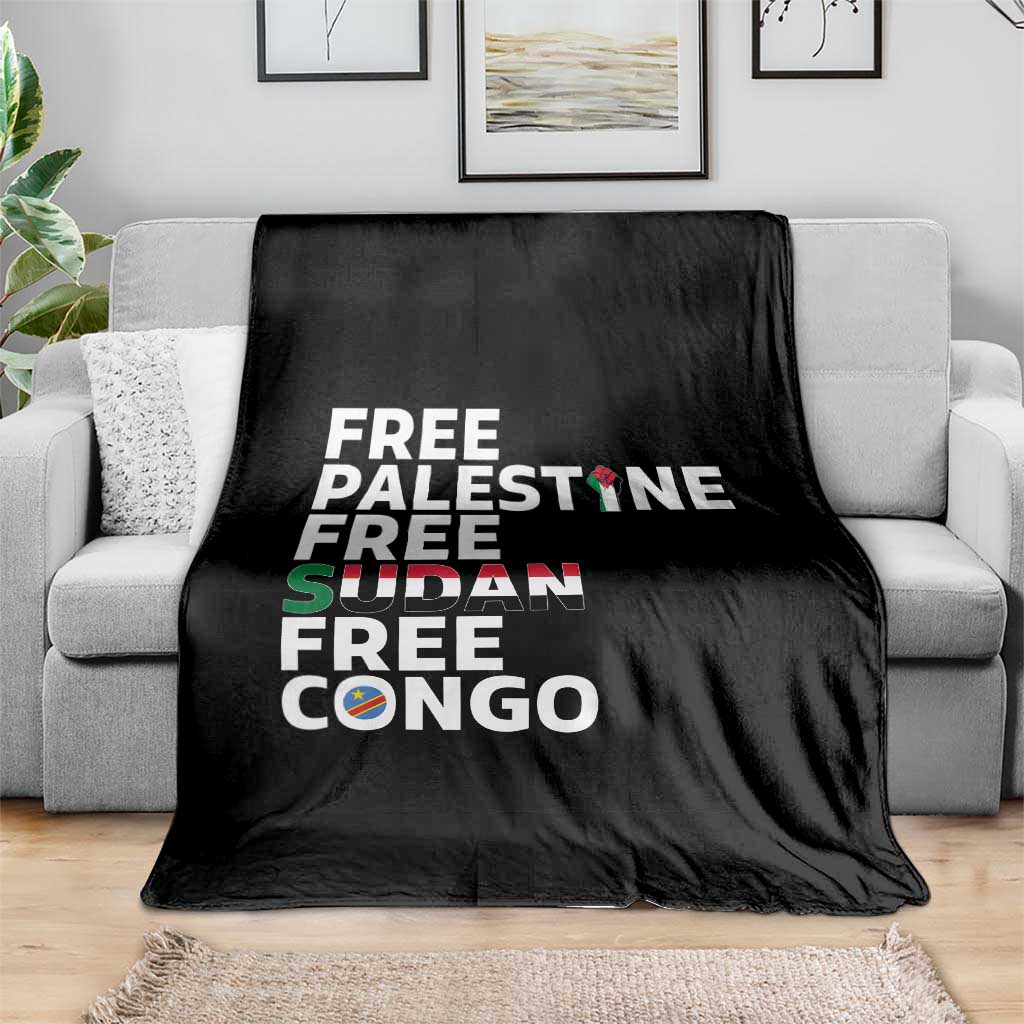 Free Palestine Sudan Congo Throw Blanket Human Rights Activist Justice and Solidarity - Wonder Print Shop