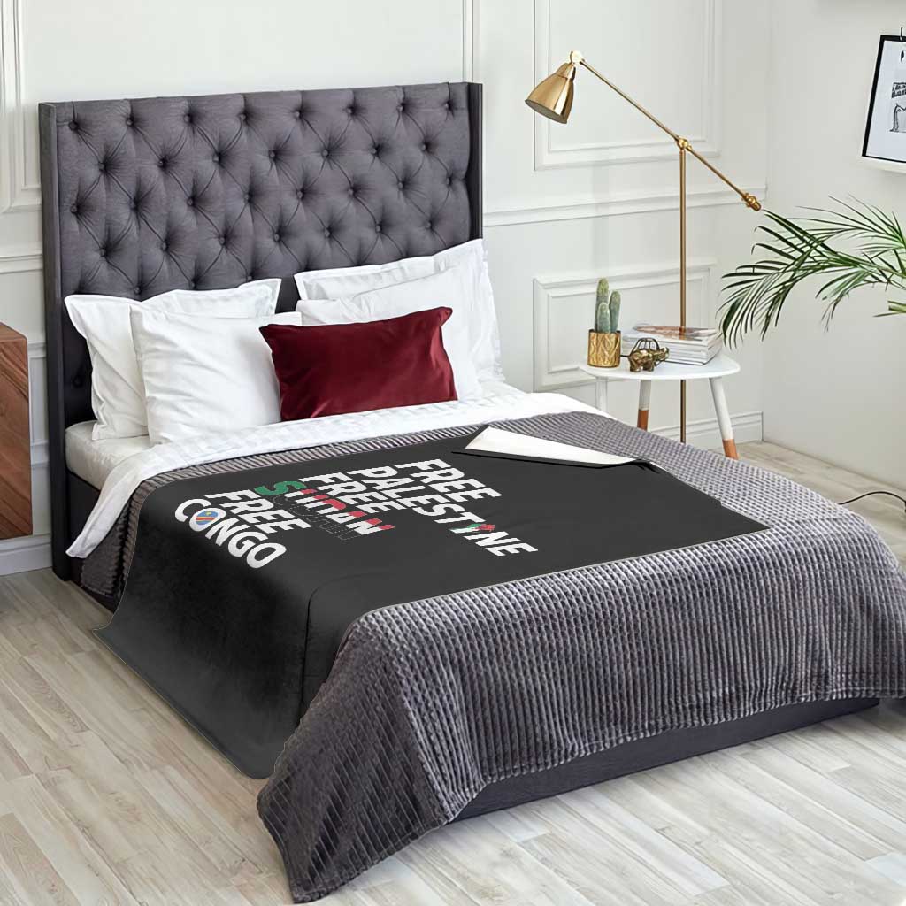 Free Palestine Sudan Congo Throw Blanket Human Rights Activist Justice and Solidarity - Wonder Print Shop