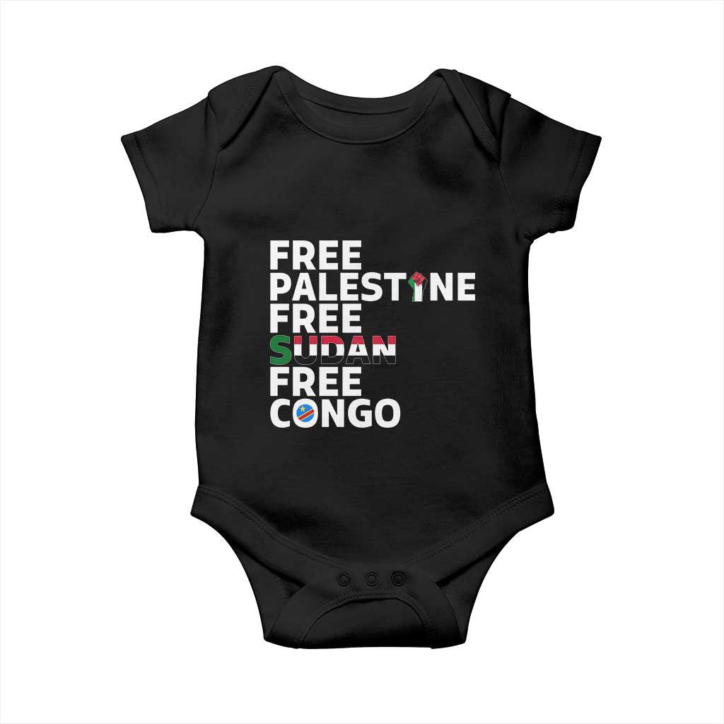 Free Palestine Sudan Congo Baby Onesie Human Rights Activist Justice and Solidarity - Wonder Print Shop