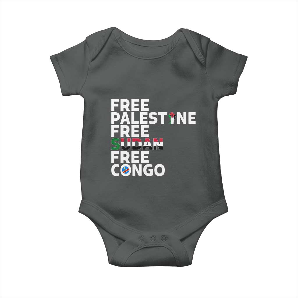 Free Palestine Sudan Congo Baby Onesie Human Rights Activist Justice and Solidarity - Wonder Print Shop