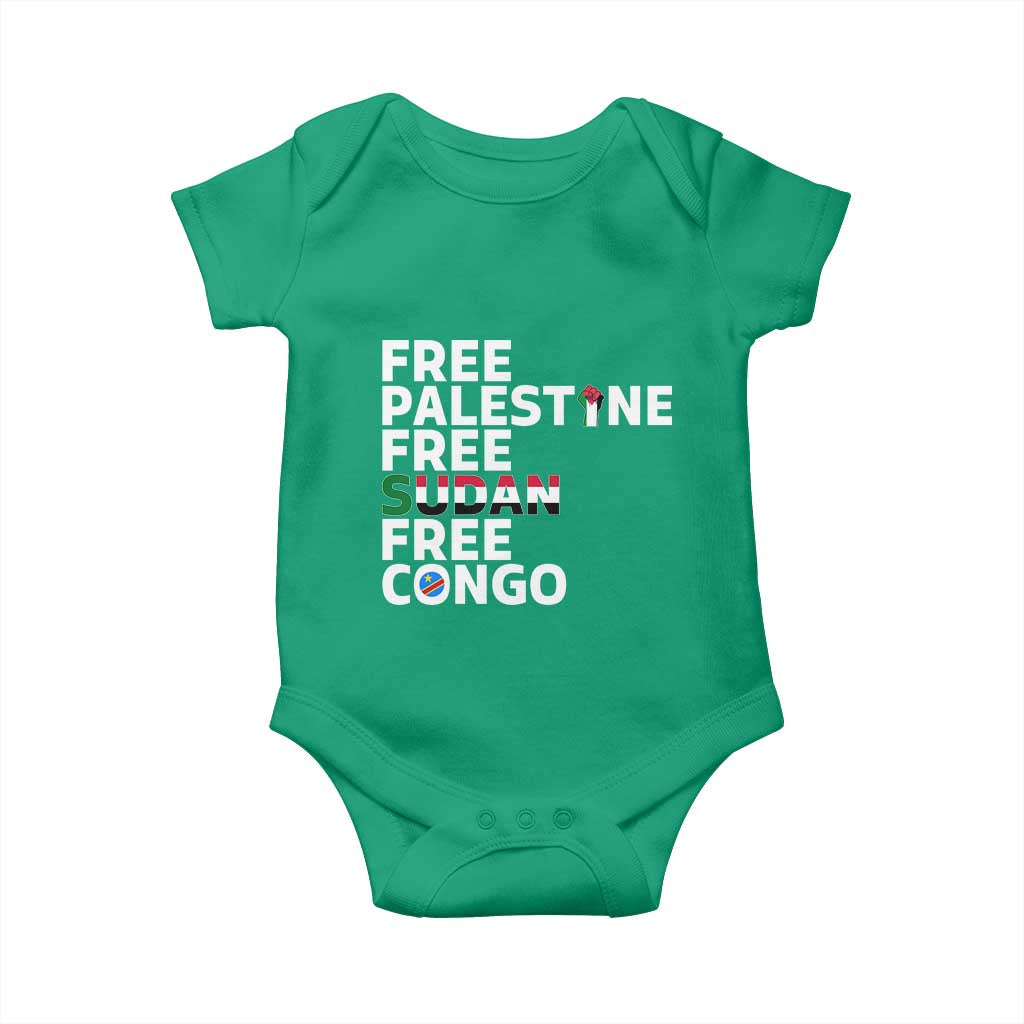 Free Palestine Sudan Congo Baby Onesie Human Rights Activist Justice and Solidarity - Wonder Print Shop