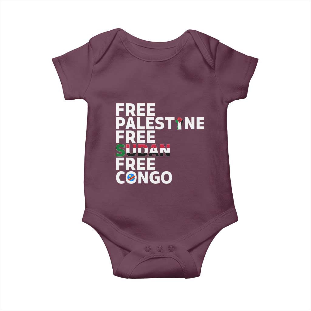 Free Palestine Sudan Congo Baby Onesie Human Rights Activist Justice and Solidarity - Wonder Print Shop