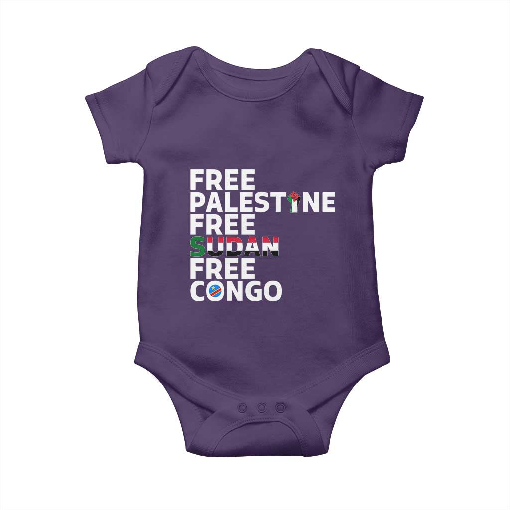 Free Palestine Sudan Congo Baby Onesie Human Rights Activist Justice and Solidarity - Wonder Print Shop