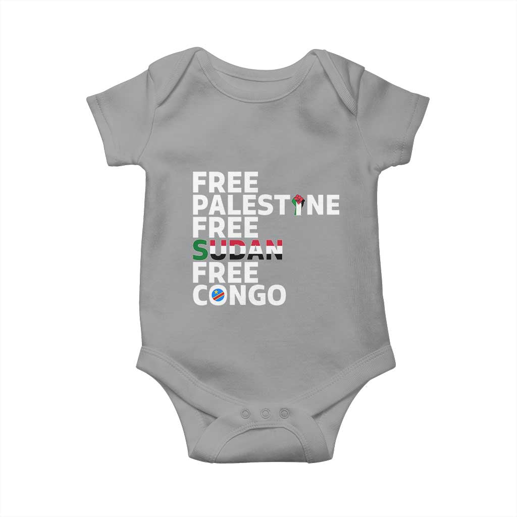 Free Palestine Sudan Congo Baby Onesie Human Rights Activist Justice and Solidarity - Wonder Print Shop