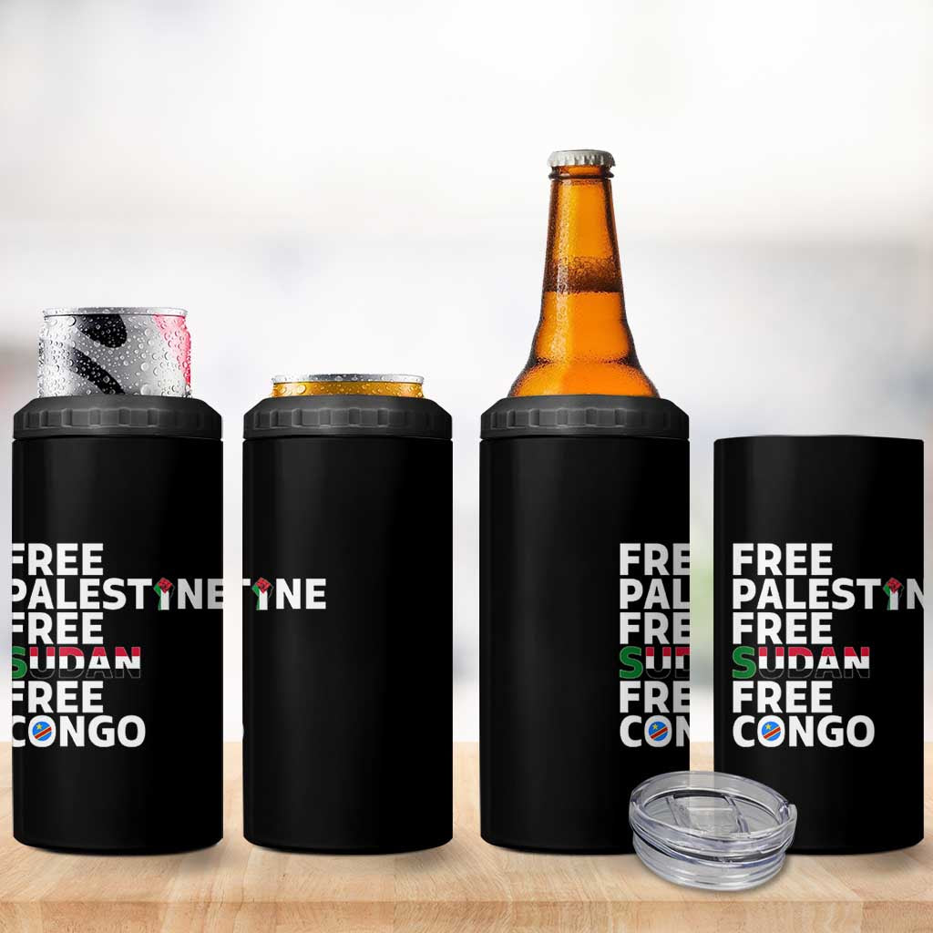 Free Palestine Sudan Congo 4 in 1 Can Cooler Tumbler Human Rights Activist Justice and Solidarity - Wonder Print Shop