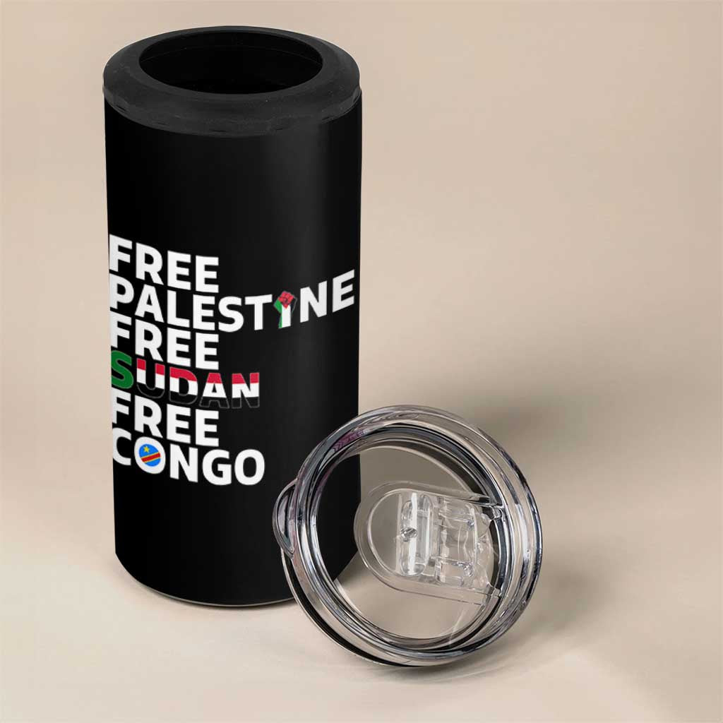 Free Palestine Sudan Congo 4 in 1 Can Cooler Tumbler Human Rights Activist Justice and Solidarity - Wonder Print Shop