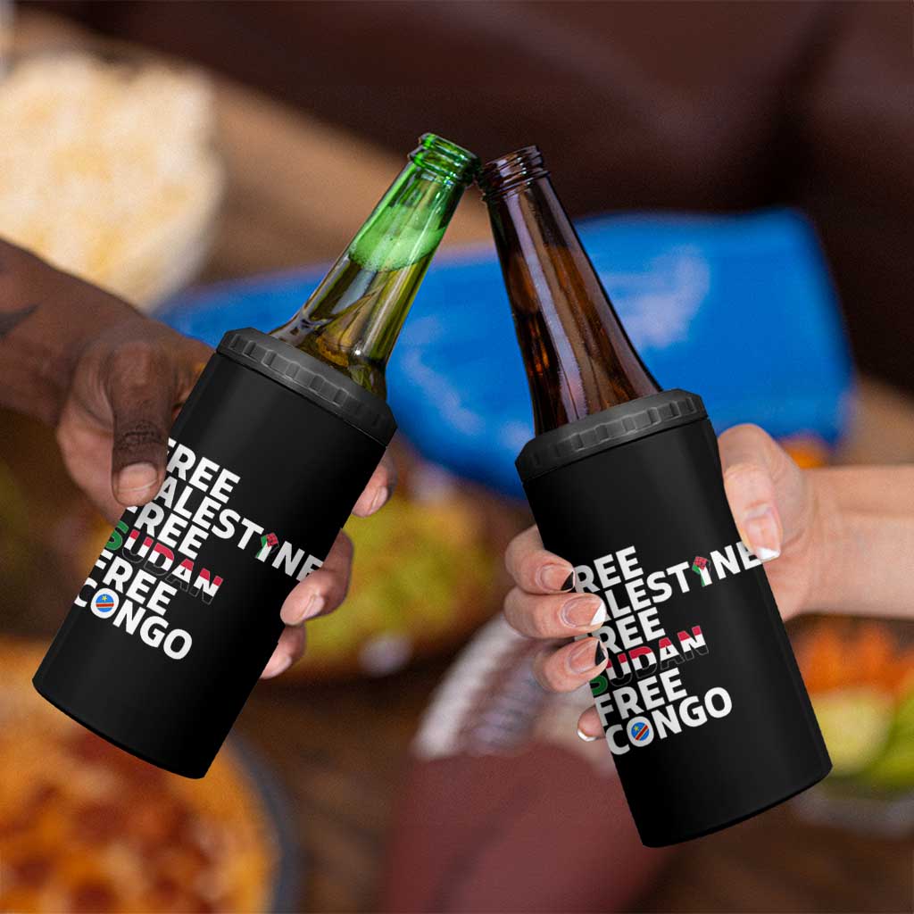 Free Palestine Sudan Congo 4 in 1 Can Cooler Tumbler Human Rights Activist Justice and Solidarity - Wonder Print Shop