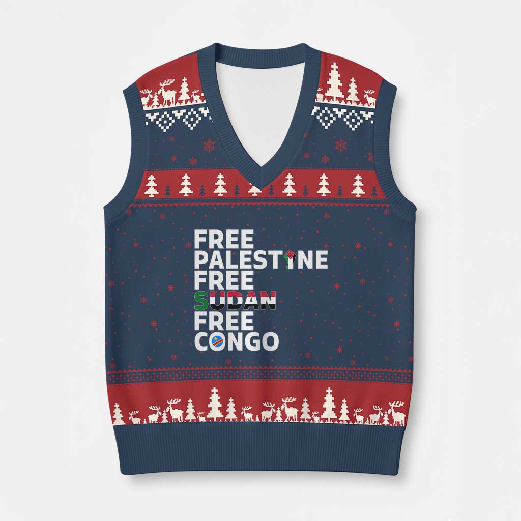 Free Palestine Sudan Congo V-Neck Knit Sweater Vest Human Rights Activist Justice and Solidarity - Wonder Print Shop