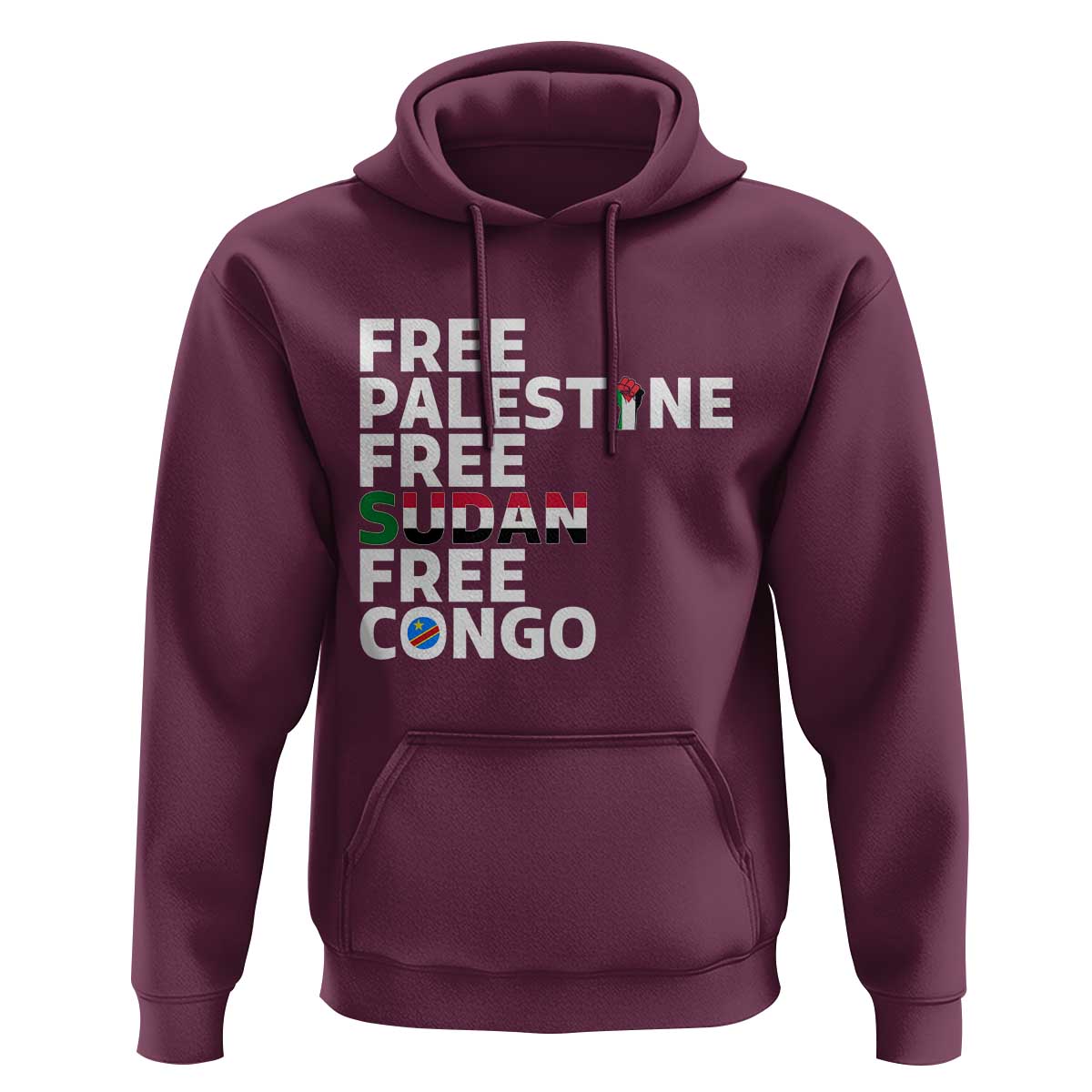 Free Palestine Sudan Congo Hoodie Human Rights Activist Justice and Solidarity - Wonder Print Shop