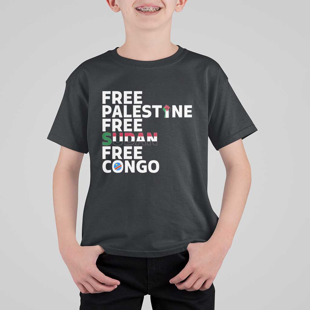 Free Palestine Sudan Congo T Shirt For Kid Human Rights Activist Justice and Solidarity - Wonder Print Shop
