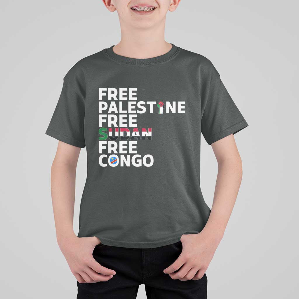 Free Palestine Sudan Congo T Shirt For Kid Human Rights Activist Justice and Solidarity - Wonder Print Shop