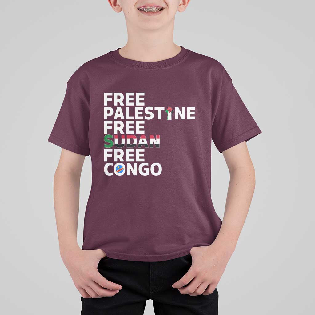 Free Palestine Sudan Congo T Shirt For Kid Human Rights Activist Justice and Solidarity - Wonder Print Shop