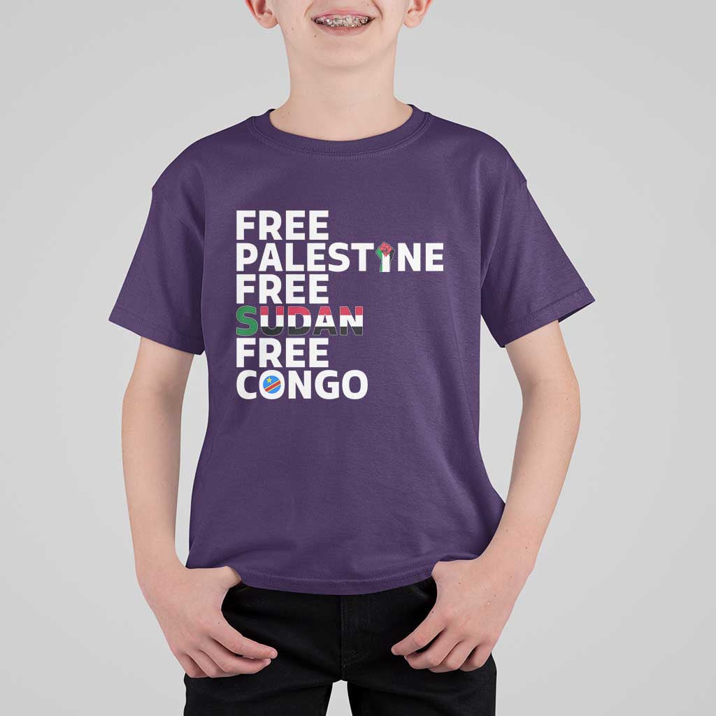 Free Palestine Sudan Congo T Shirt For Kid Human Rights Activist Justice and Solidarity - Wonder Print Shop