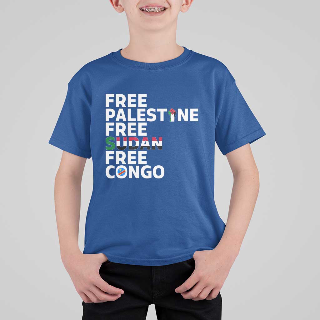 Free Palestine Sudan Congo T Shirt For Kid Human Rights Activist Justice and Solidarity - Wonder Print Shop
