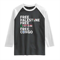 Free Palestine Sudan Congo Raglan Shirt Human Rights Activist Justice and Solidarity - Wonder Print Shop