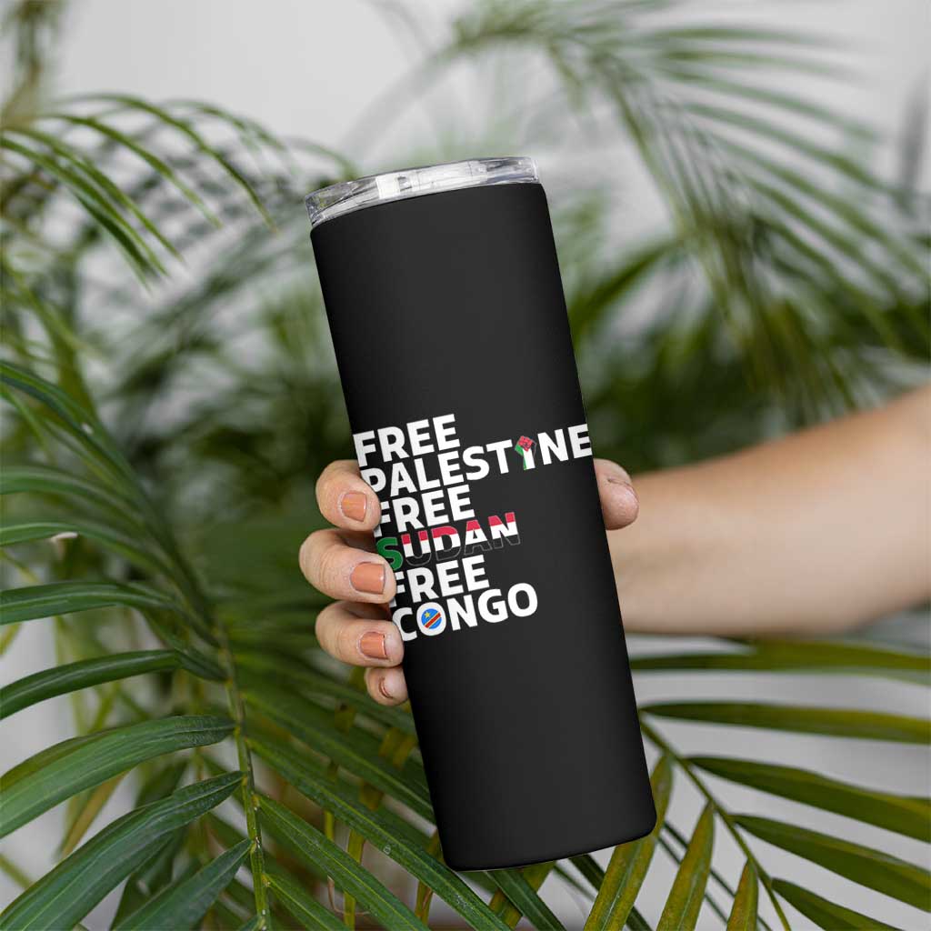 Free Palestine Sudan Congo Skinny Tumbler Human Rights Activist Justice and Solidarity - Wonder Print Shop