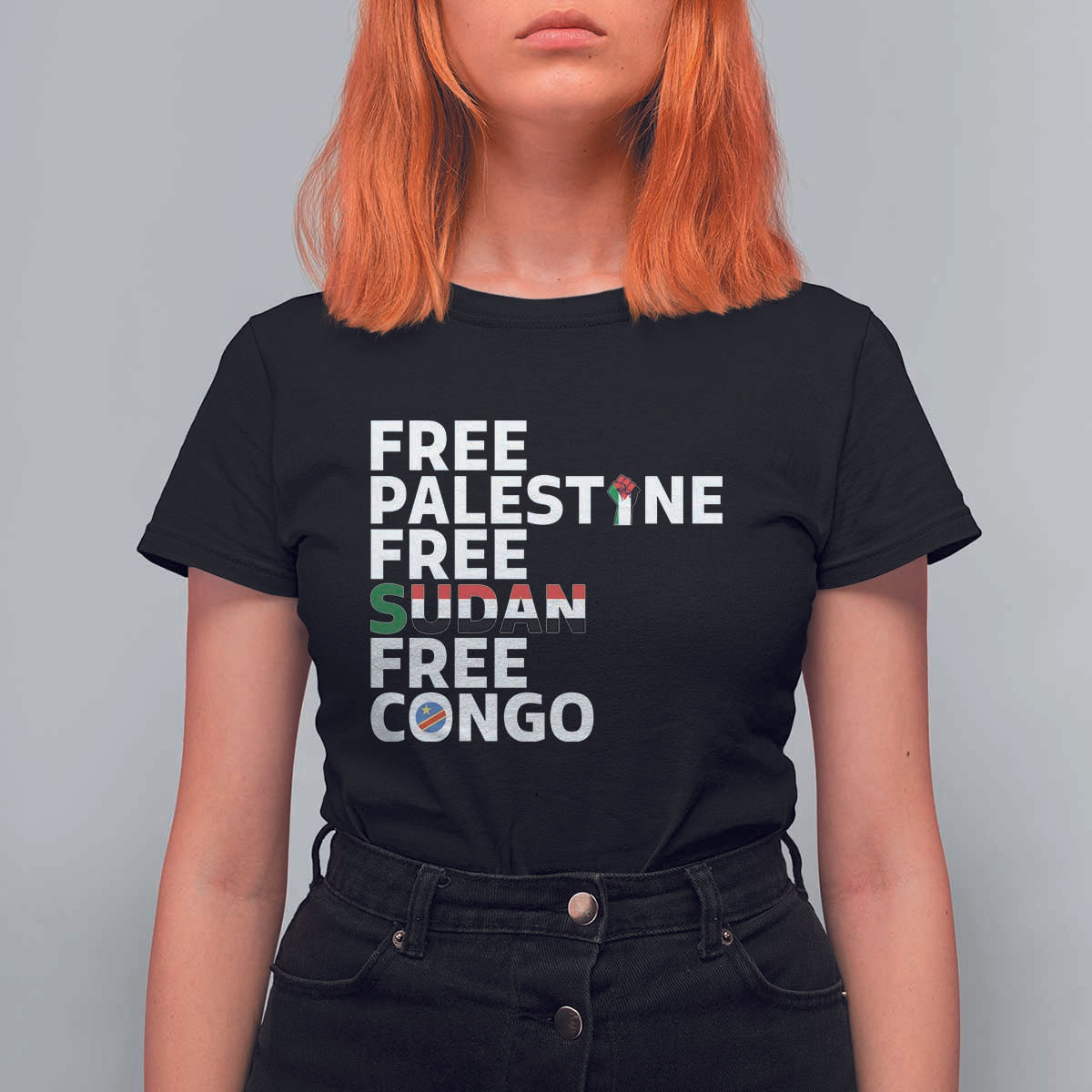 Free Palestine Sudan Congo T Shirt For Women Human Rights Activist Justice and Solidarity - Wonder Print Shop