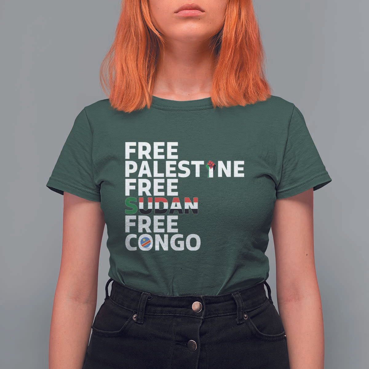 Free Palestine Sudan Congo T Shirt For Women Human Rights Activist Justice and Solidarity - Wonder Print Shop