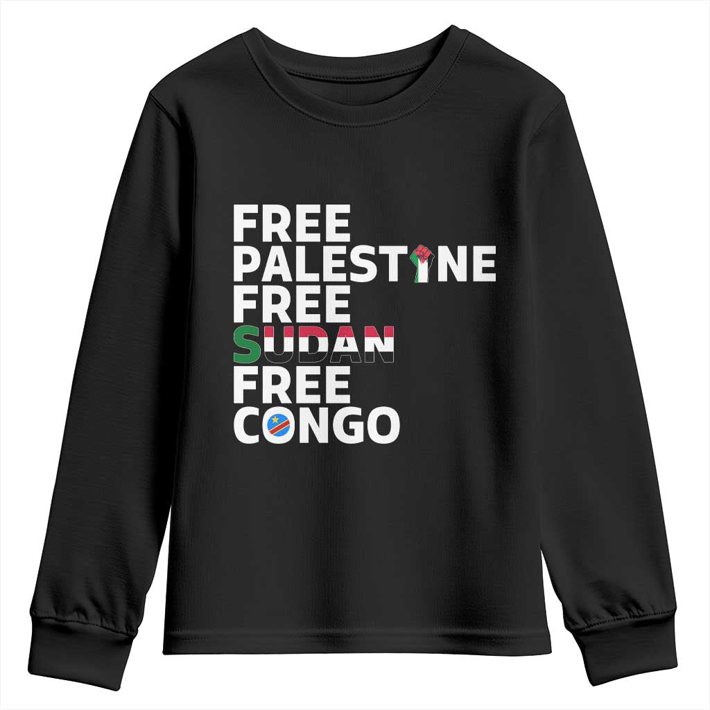 Free Palestine Sudan Congo Youth Sweatshirt Human Rights Activist Justice and Solidarity - Wonder Print Shop