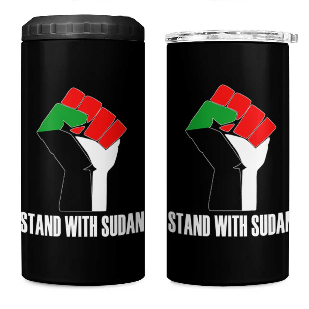 Stand With Sudan Power Fist 4 in 1 Can Cooler Tumbler Sudan Flag Activist Peace and Protest - Wonder Print Shop