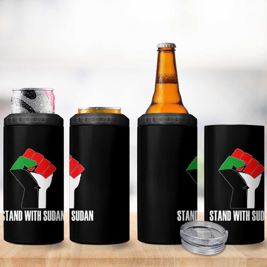 Stand With Sudan Power Fist 4 in 1 Can Cooler Tumbler Sudan Flag Activist Peace and Protest - Wonder Print Shop