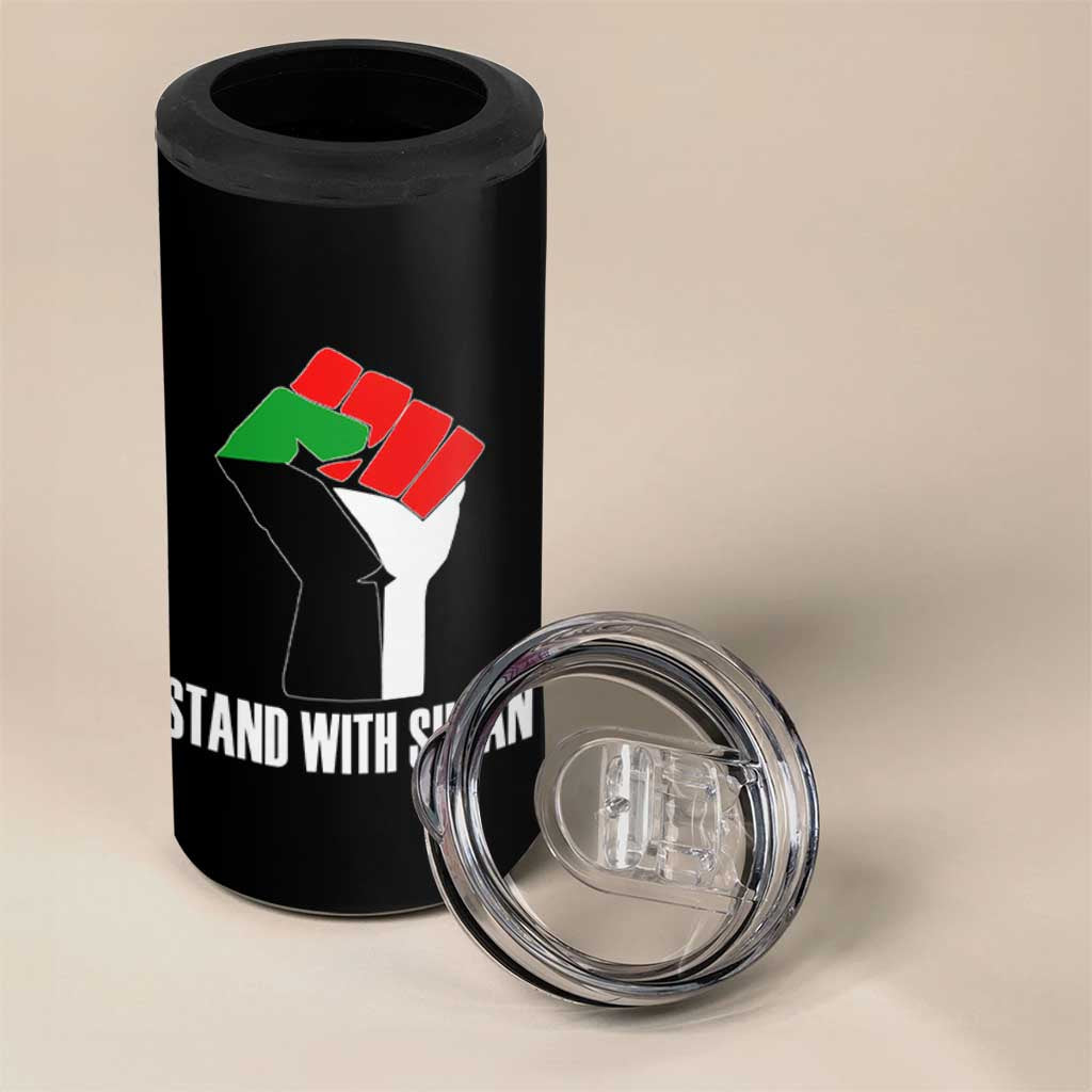 Stand With Sudan Power Fist 4 in 1 Can Cooler Tumbler Sudan Flag Activist Peace and Protest - Wonder Print Shop