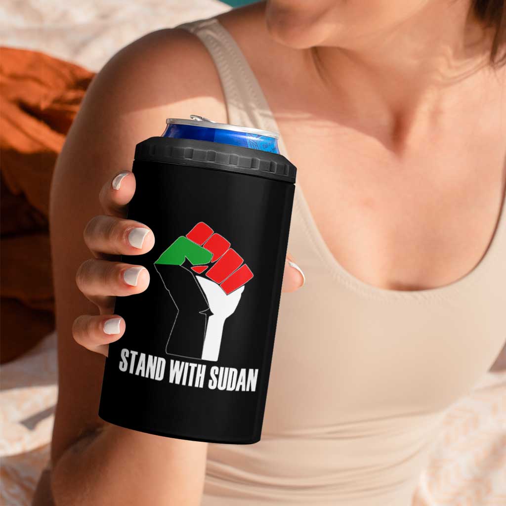 Stand With Sudan Power Fist 4 in 1 Can Cooler Tumbler Sudan Flag Activist Peace and Protest - Wonder Print Shop