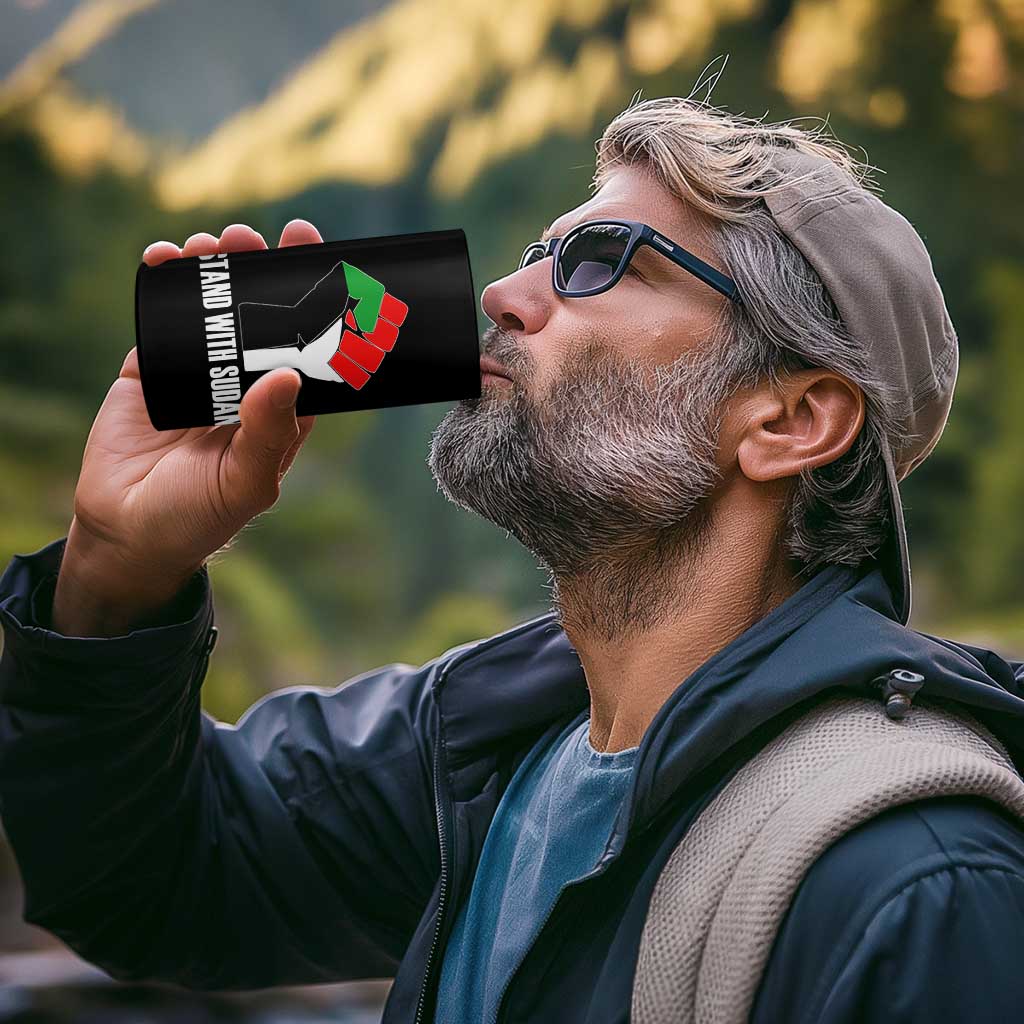 Stand With Sudan Power Fist 4 in 1 Can Cooler Tumbler Sudan Flag Activist Peace and Protest - Wonder Print Shop