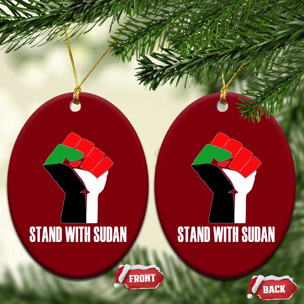 Stand With Sudan Power Fist Ceramic Ornament Sudan Flag Activist Peace and Protest - Wonder Print Shop