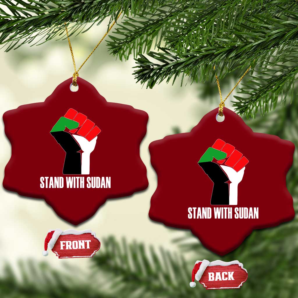 Stand With Sudan Power Fist Ceramic Ornament Sudan Flag Activist Peace and Protest - Wonder Print Shop