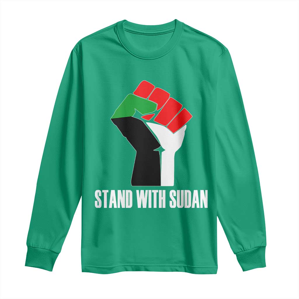 Stand With Sudan Power Fist Long Sleeve Shirt Sudan Flag Activist Peace and Protest - Wonder Print Shop