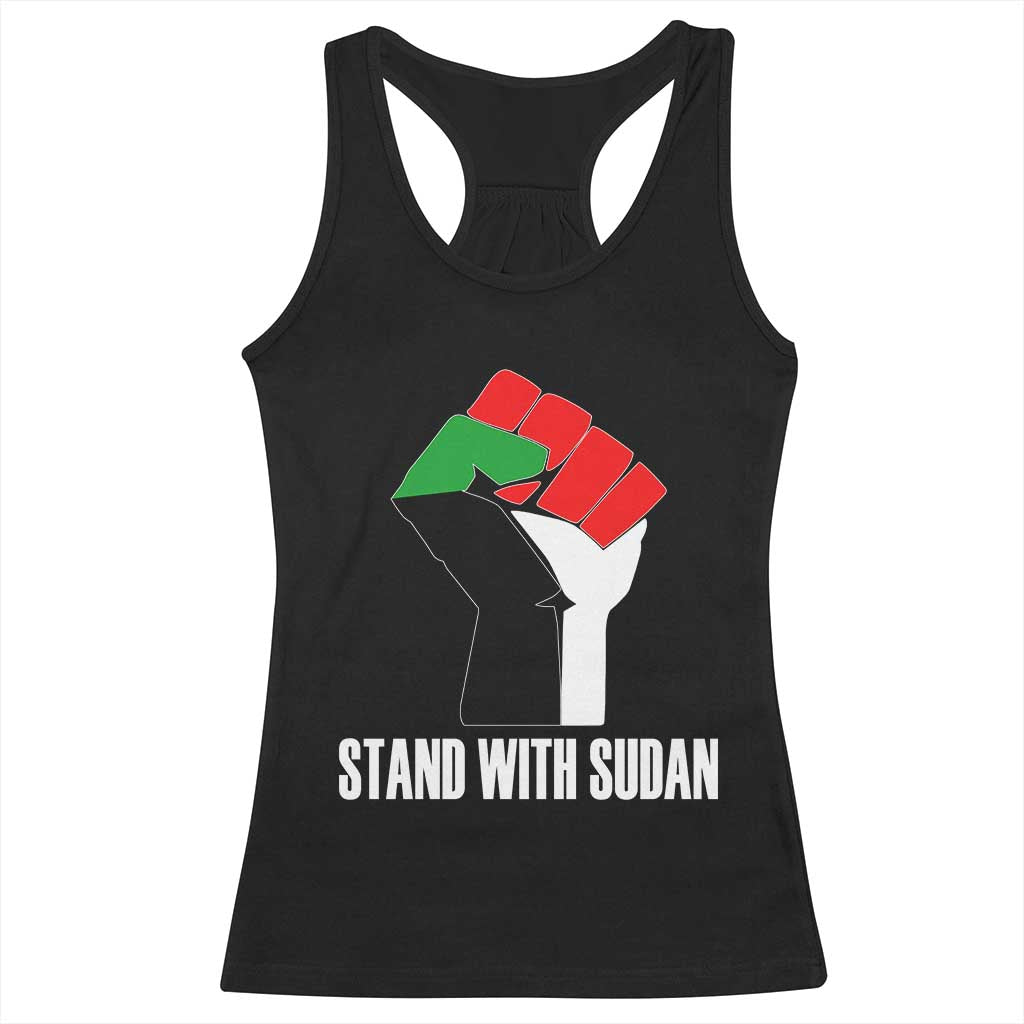 Stand With Sudan Power Fist Racerback Tank Top Sudan Flag Activist Peace and Protest - Wonder Print Shop