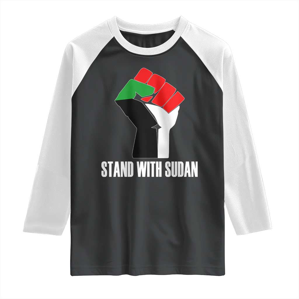 Stand With Sudan Power Fist Raglan Shirt Sudan Flag Activist Peace and Protest - Wonder Print Shop