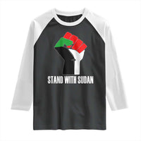 Stand With Sudan Power Fist Raglan Shirt Sudan Flag Activist Peace and Protest - Wonder Print Shop