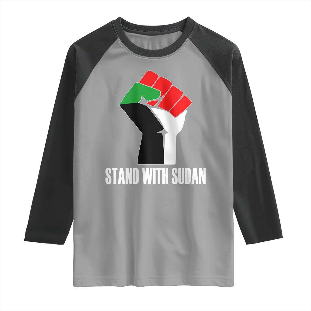 Stand With Sudan Power Fist Raglan Shirt Sudan Flag Activist Peace and Protest - Wonder Print Shop