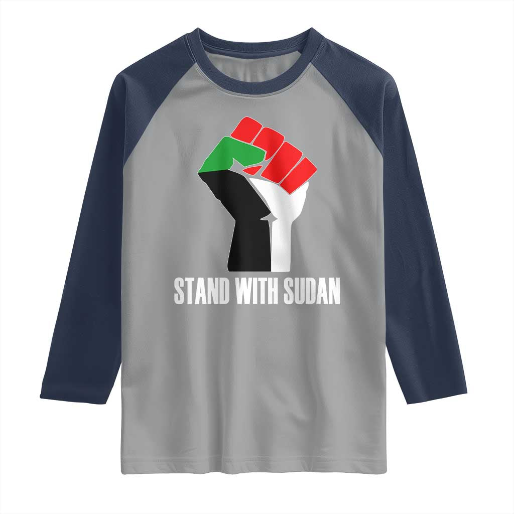 Stand With Sudan Power Fist Raglan Shirt Sudan Flag Activist Peace and Protest - Wonder Print Shop