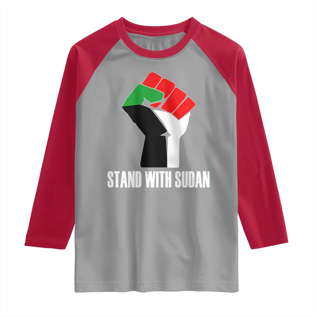 Stand With Sudan Power Fist Raglan Shirt Sudan Flag Activist Peace and Protest - Wonder Print Shop